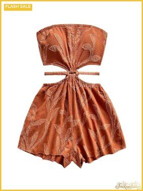 Women's Boho Cut Out Tie Backless Strapless Top Romper Wide Leg Jumpsuit